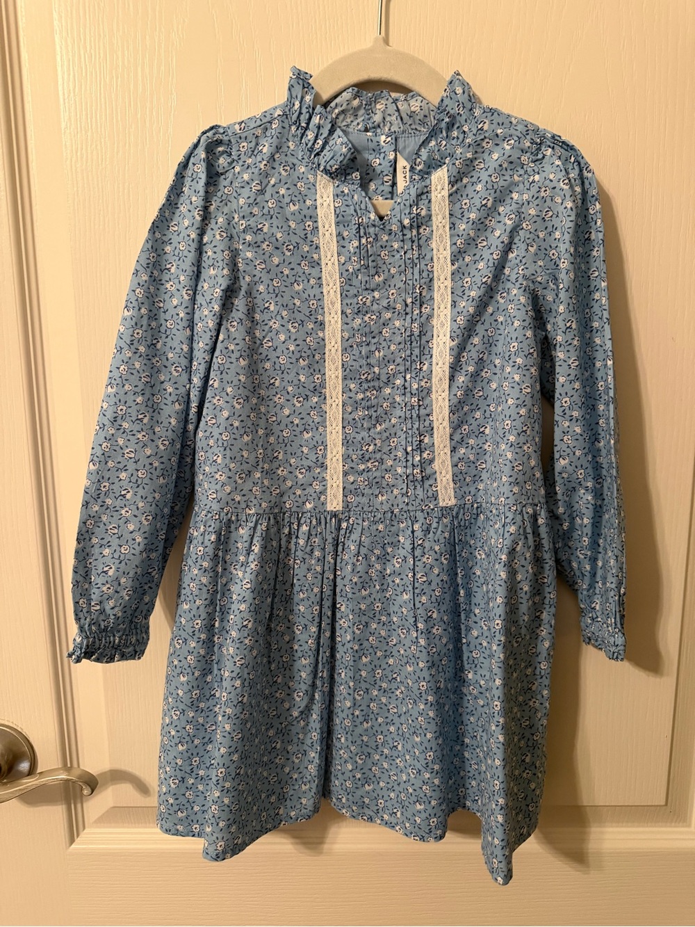 Janie and Jack Light Blue Floral Ruffle-Neck Long-Sleeve Dress